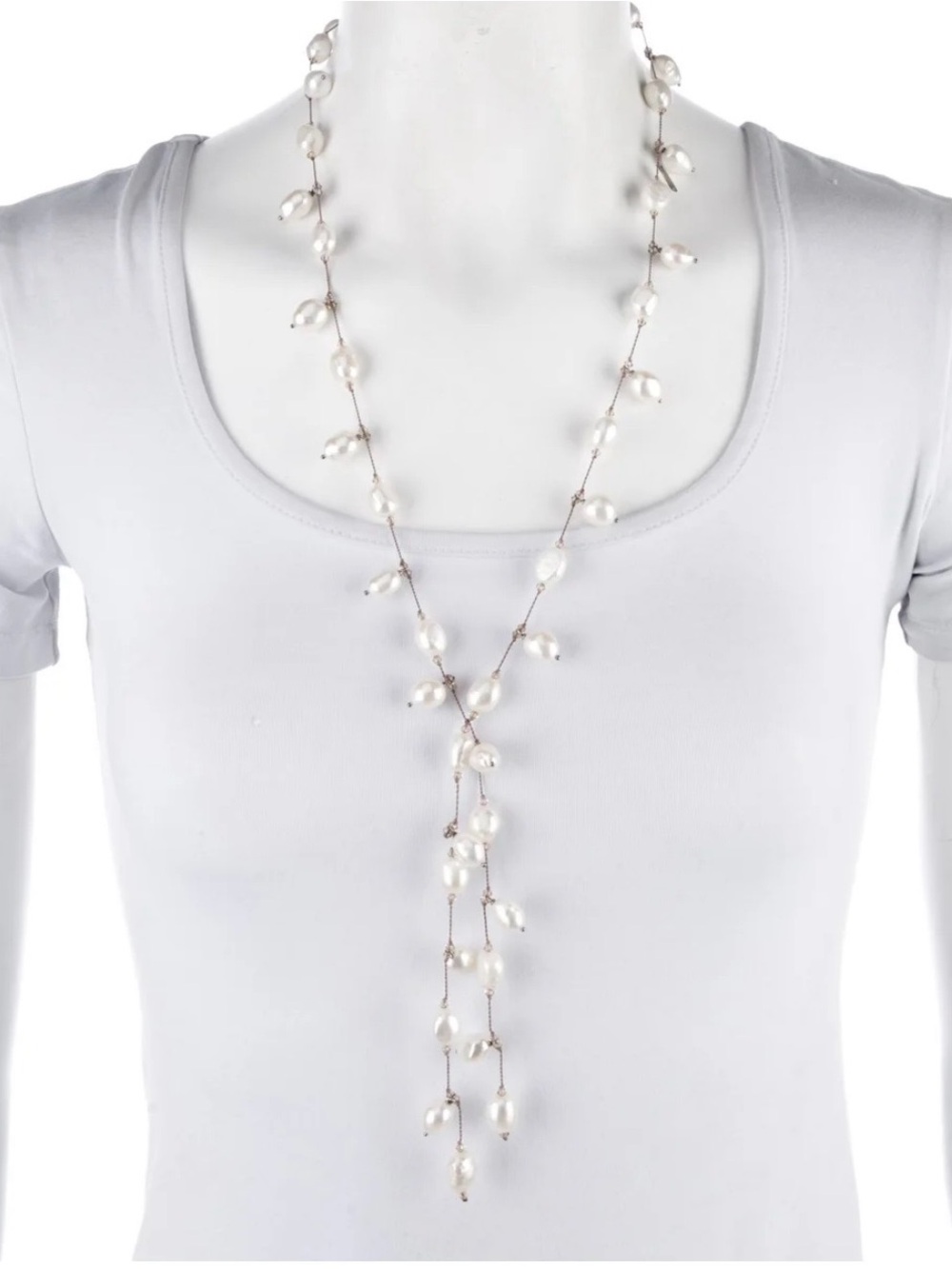 Margo Morrison-  Delicate Pearl Lariat Necklace